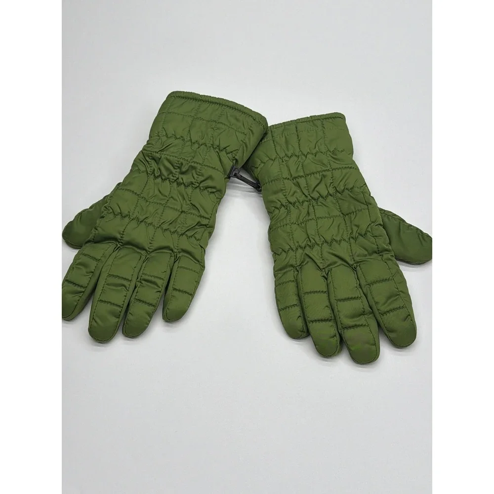 Grandoe Womens XL Olive Green Quilted Puffer Gloves Leather Palm Fleece‎ Lined